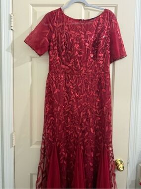 Ever Pretty Red Sequin Leaf Embroidered Evening Gown